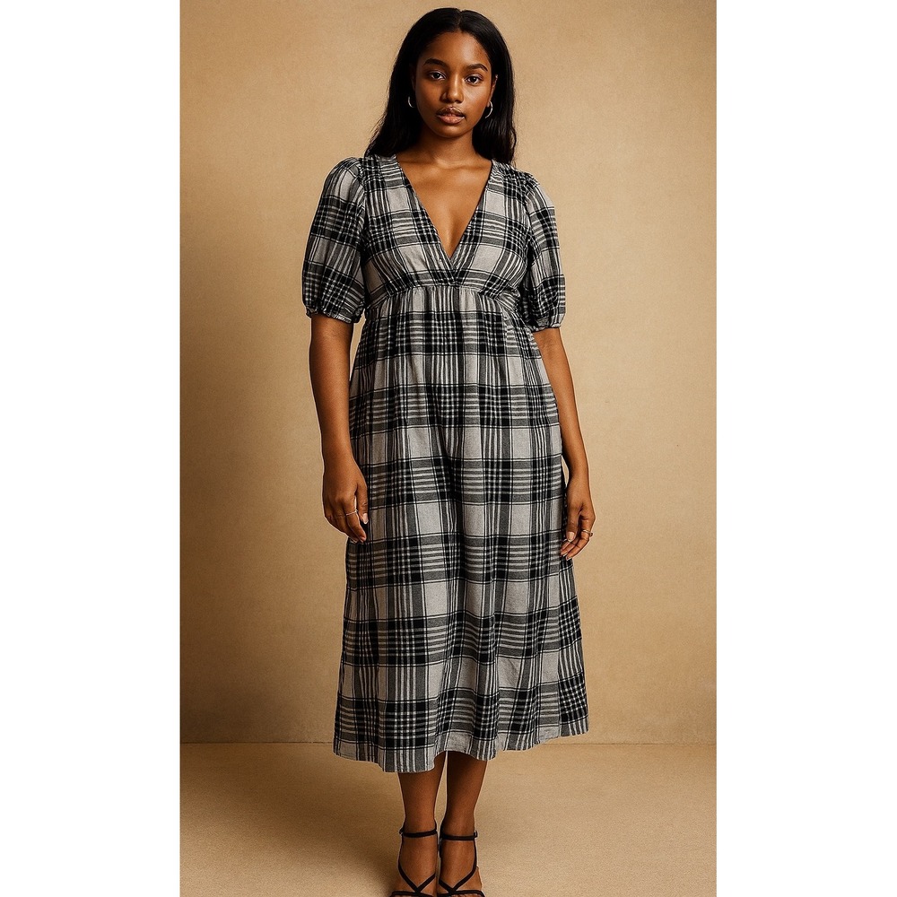 Zara Plaid Mini Dress Long Sleeve Button Front‎ Casual XS